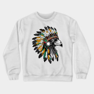 head of a raven wearing a traditional Indian feather headdress Crewneck Sweatshirt